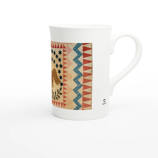 Eagle Quilt mug seen from the right, handle in view