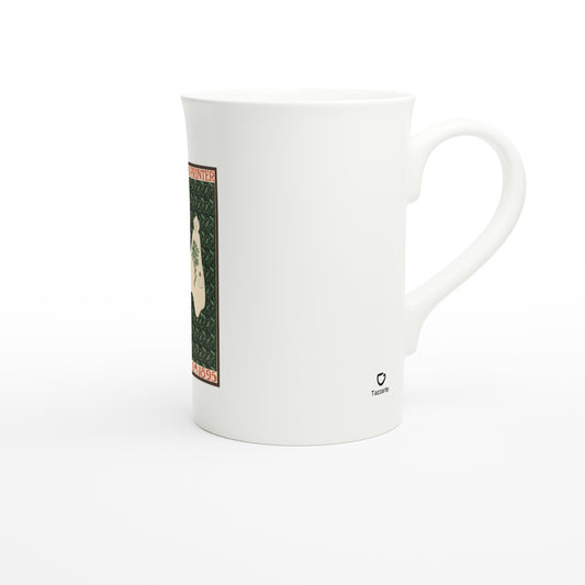 Tazzarte fine porcelain mug, right view with Tazzarte logo beside the handle