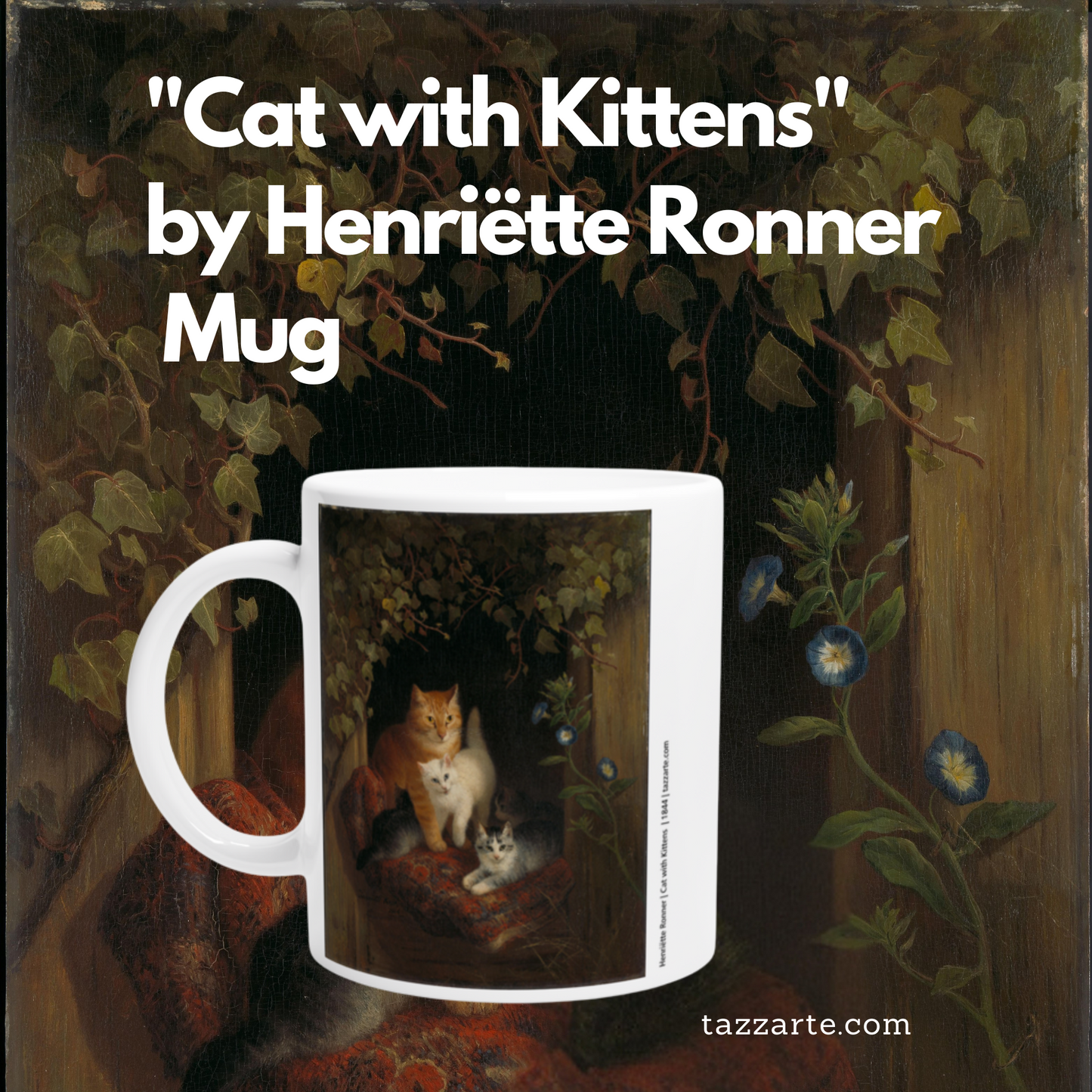 Cat with Kittens Mug, Henriëtte Ronner Artistic Ceramic Cup, Ideal for Coffee & Tee Lovers or Animal Art Gift