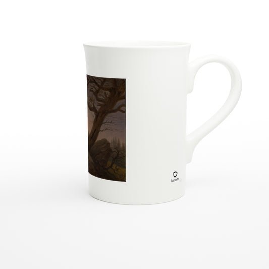 Tazzarte fine porcelain mug, right view with Tazzarte logo beside the handle