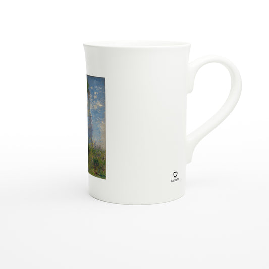 Porzellantasse mit Claude Monets Frau mit Sonnenschirm, rechte Seitenansicht mit Tazzarte-Logo