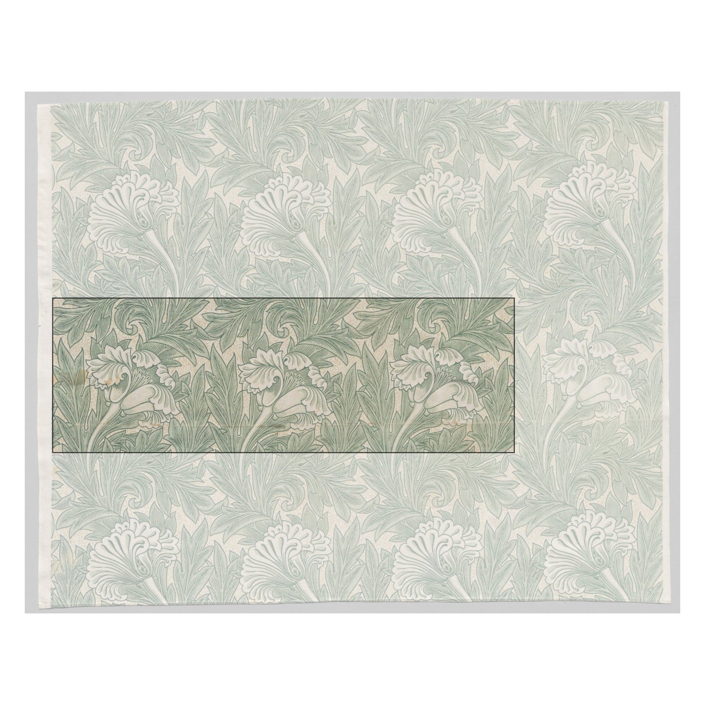 William Morris, Tulip, 1875 – the full roller-printed length at the Cleveland Museum of Art (1937.579); the marked section is the one carried on the mug