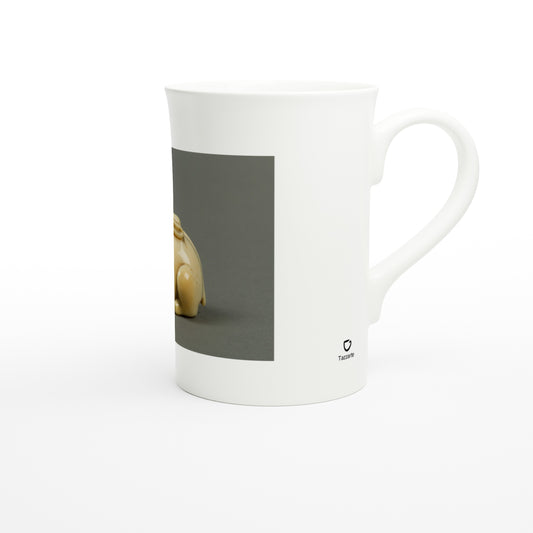 Tazzarte fine porcelain mug, right view with Tazzarte logo beside the handle