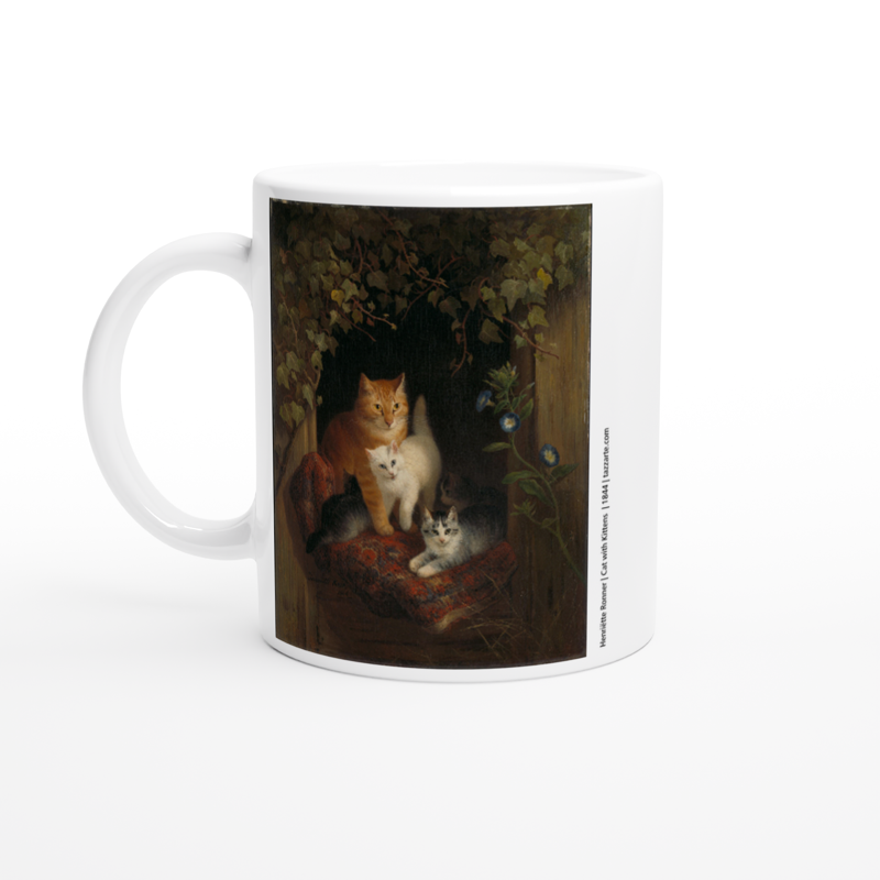 Cat with Kittens Mug, Henriëtte Ronner Artistic Ceramic Cup, Ideal for Coffee & Tee Lovers or Animal Art Gift
