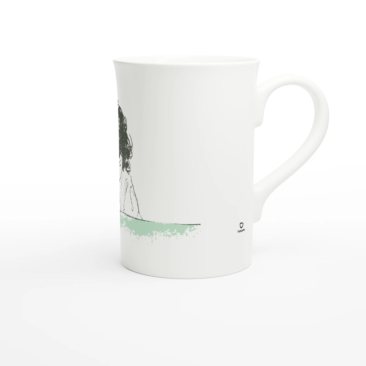 Heidi at the Table – porcelain art mug seen from the other side, handle on the left