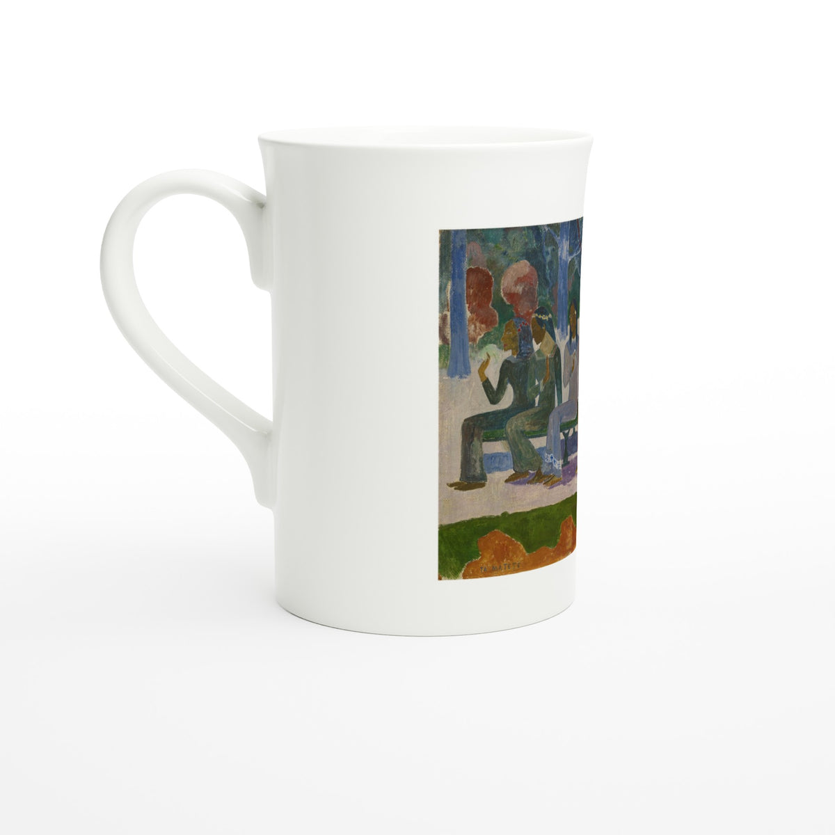 Ta matete (The Market) – porcelain art mug seen from the other side, handle on the left