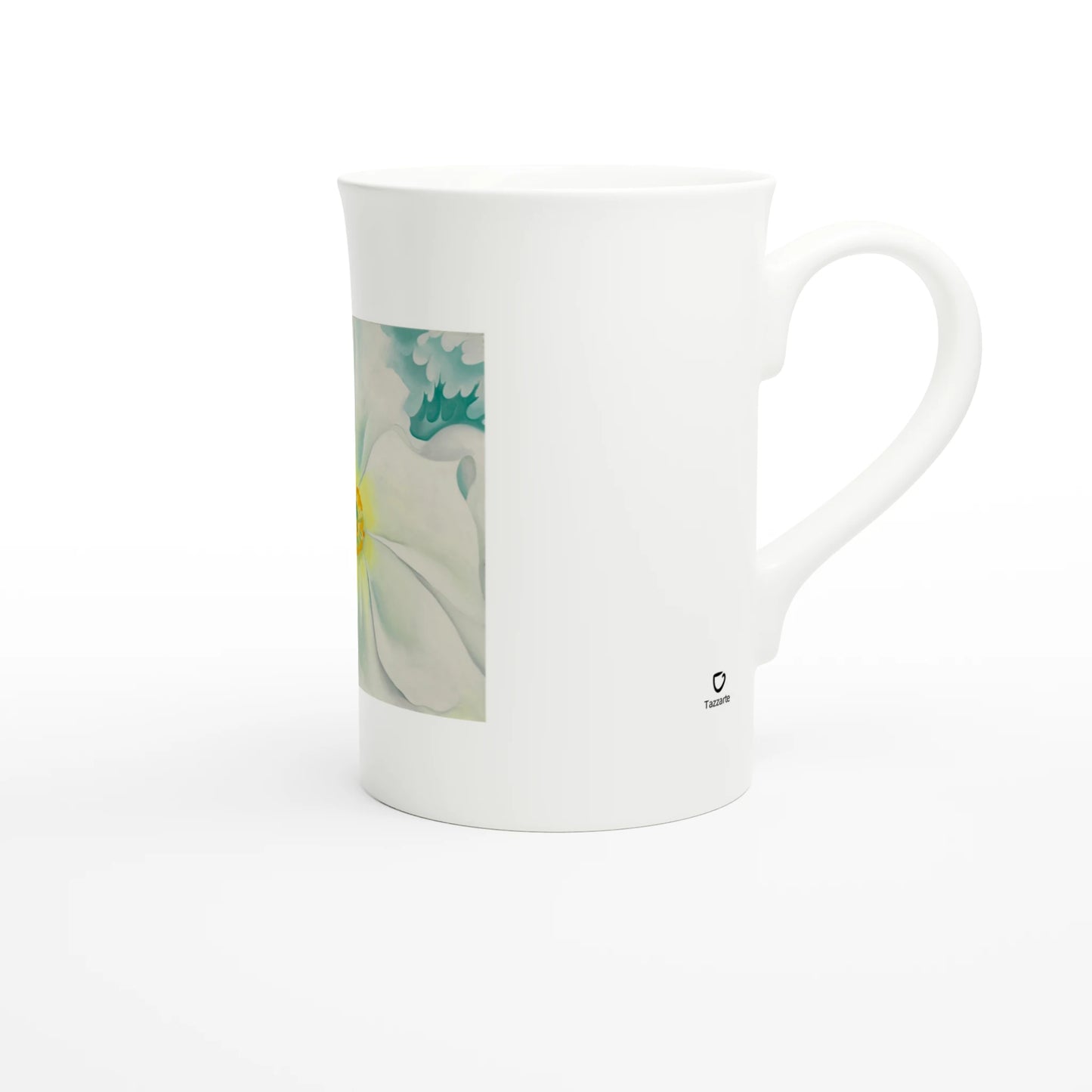 Georgia O'Keeffe – White Flower, 1929 – Tazzarte fine porcelain mug, handle at right with the Tazzarte mark