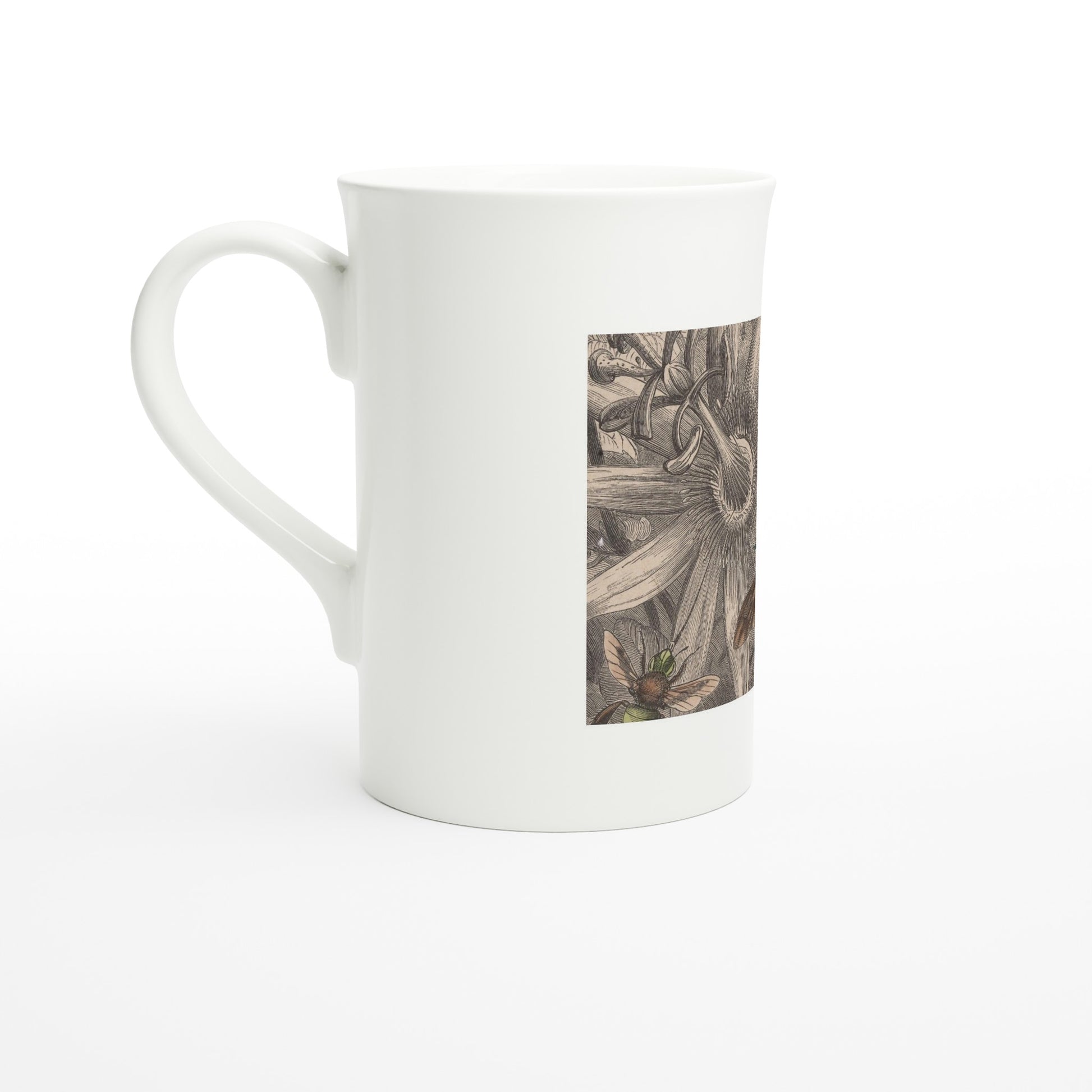 Orchid bee and passionflower, Musée entomologique illustré 1878 – fine porcelain art mug, left side view