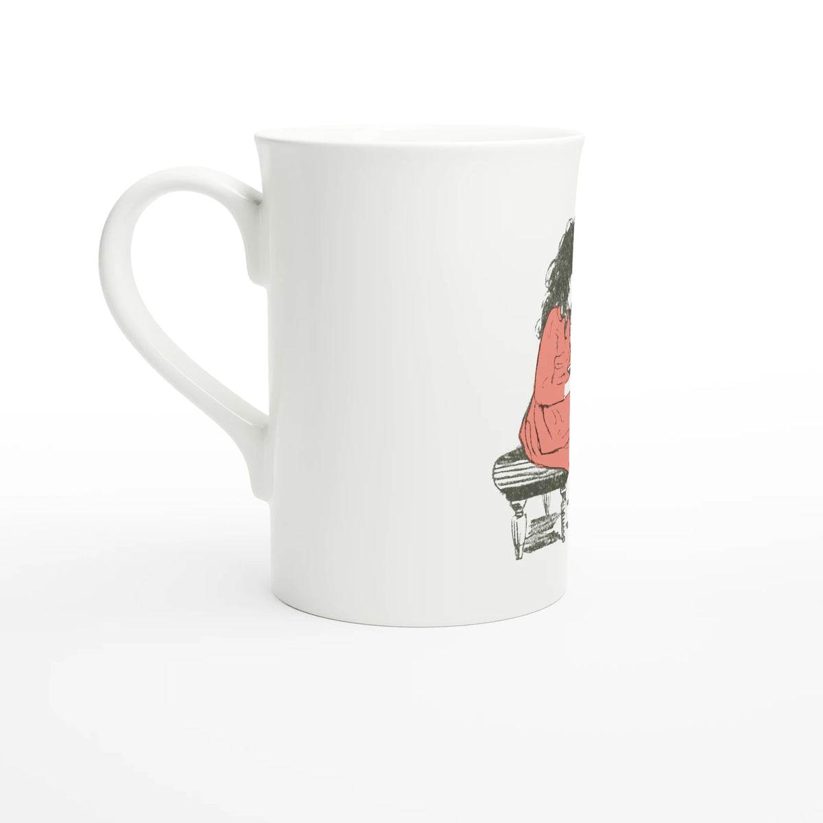 Heidi Reading – porcelain art mug seen from the side, handle on the right