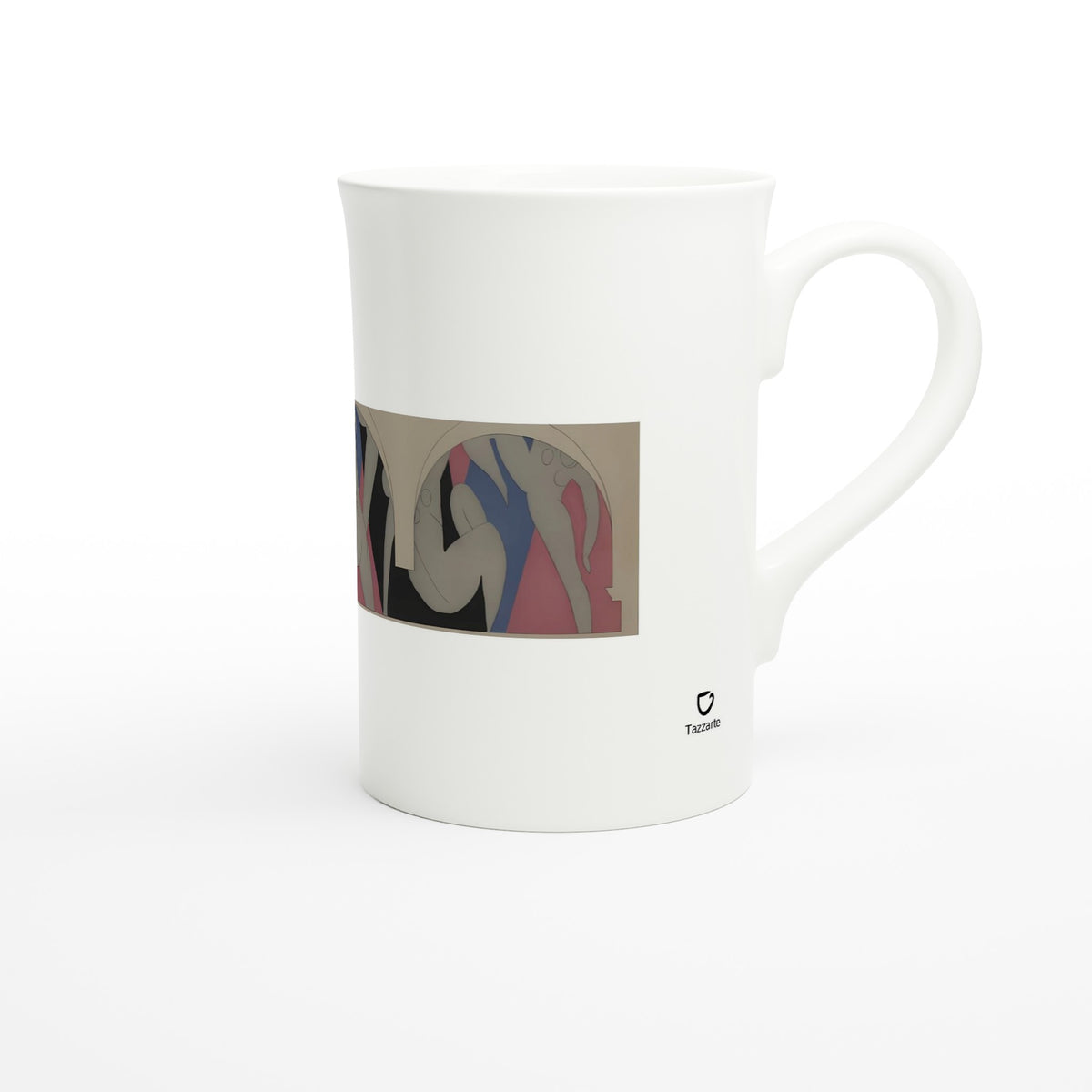 Tazzarte fine porcelain mug, right view with Tazzarte logo beside the handle
