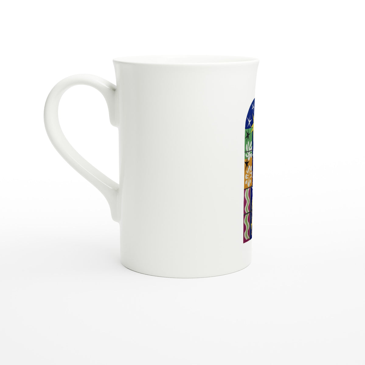 Tazzarte fine porcelain mug, right view with Tazzarte logo beside the handle