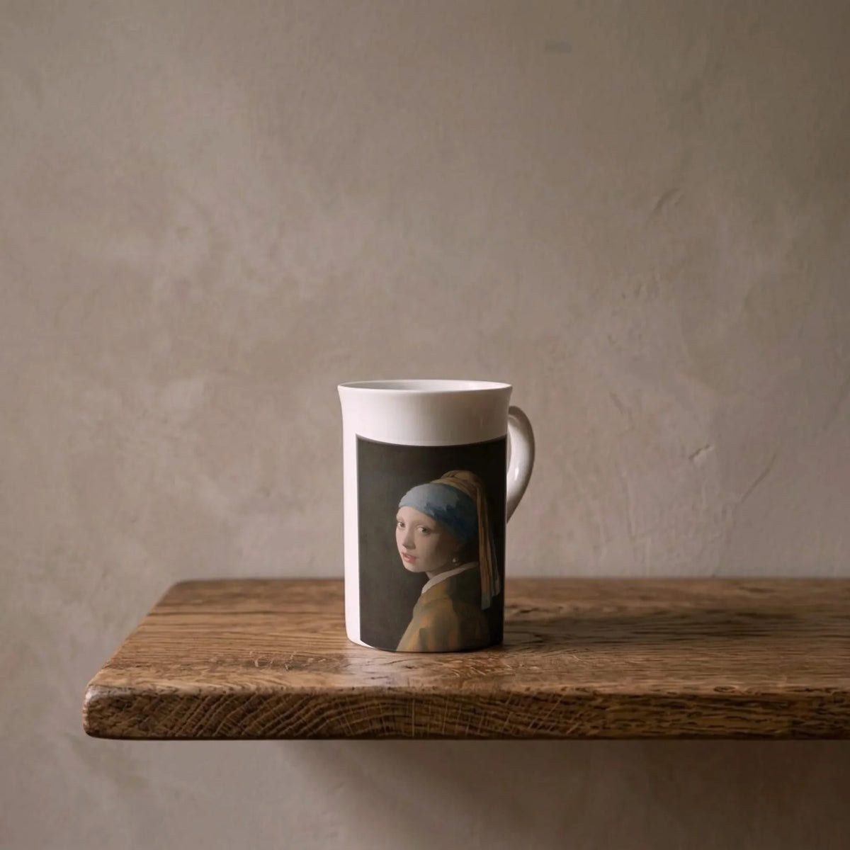 Vermeer's Girl with a Pearl Earring on a white porcelain mug, second view