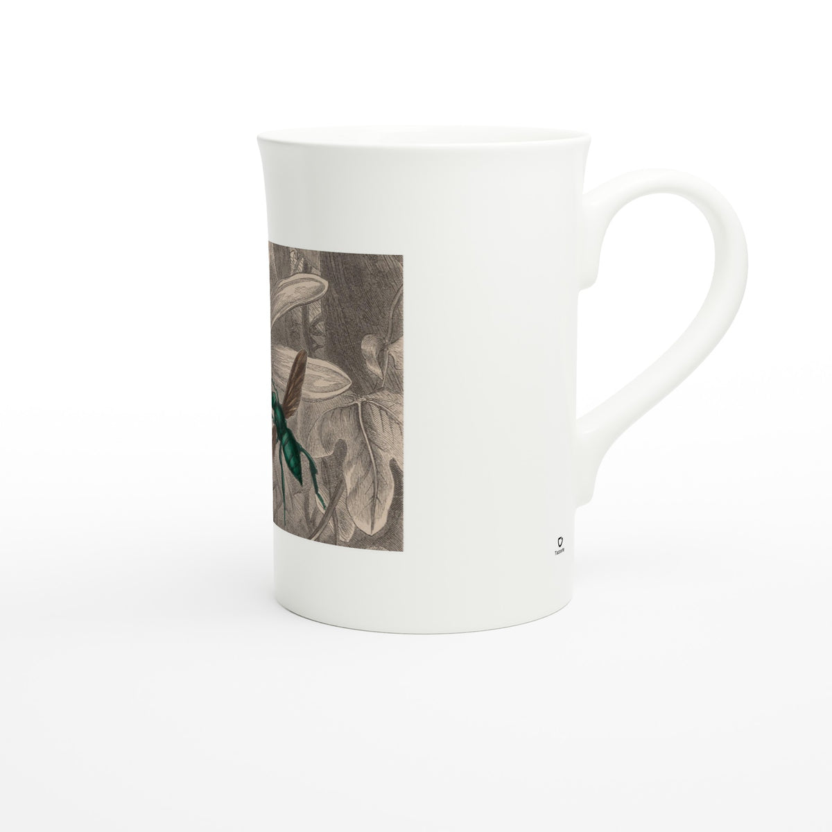 Orchid bee and passionflower, Musée entomologique illustré 1878 – fine porcelain art mug, right side view with handle