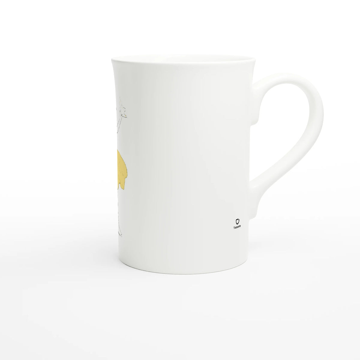 Heidi Waving – porcelain art mug seen from the other side, handle on the left