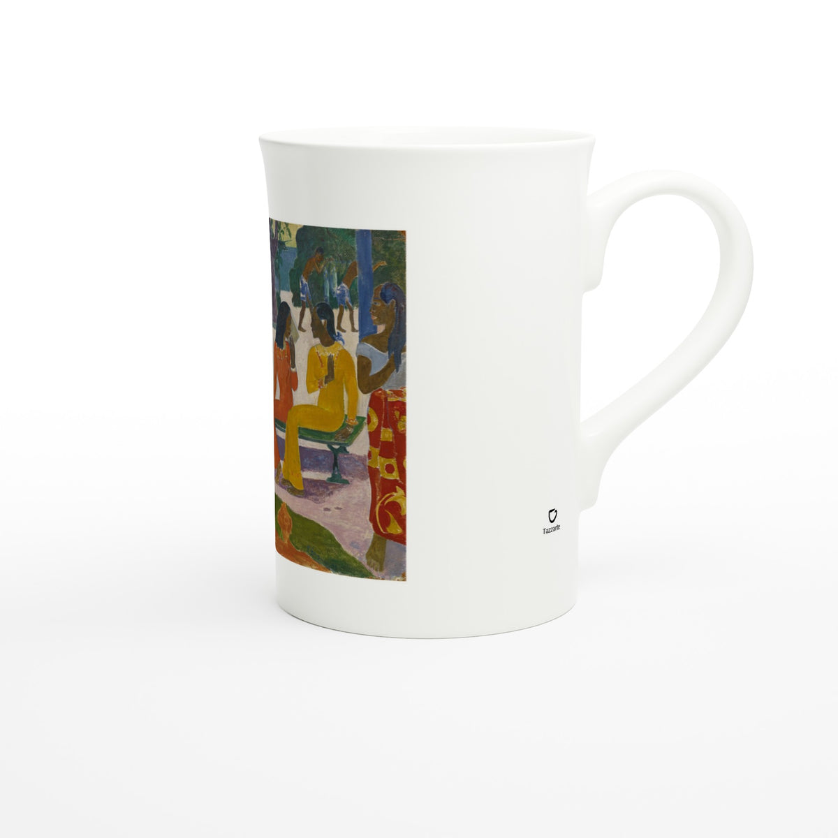 Ta matete (The Market) – porcelain art mug seen from the side, handle on the right
