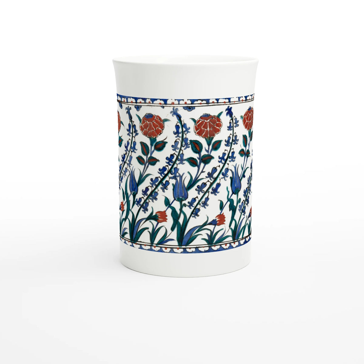 Iznik tankard with tulips and carnations, late 16th century – 10 oz fine porcelain art mug, front view