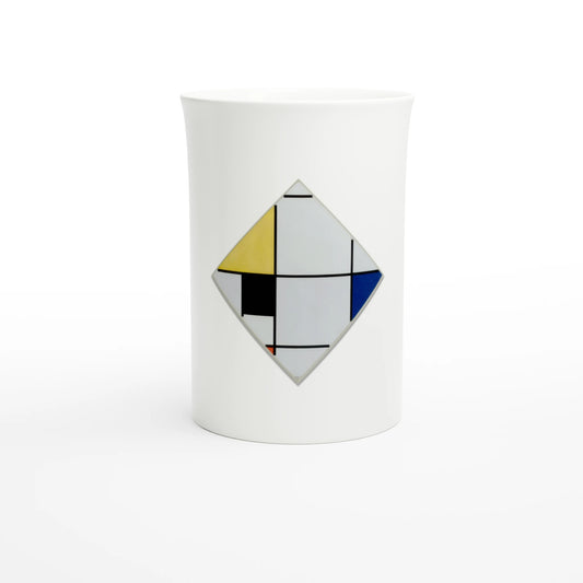 Piet Mondrian – Lozenge Composition, 1921 – Tazzarte fine porcelain mug, front view with the diamond standing on its point