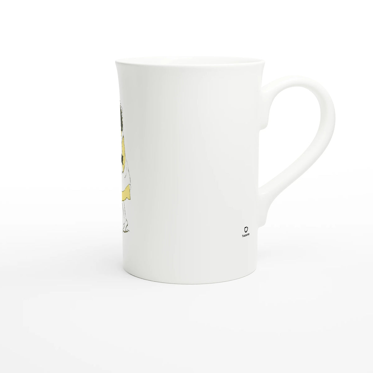 Heidi with Two Kittens – porcelain art mug seen from the side, handle on the right