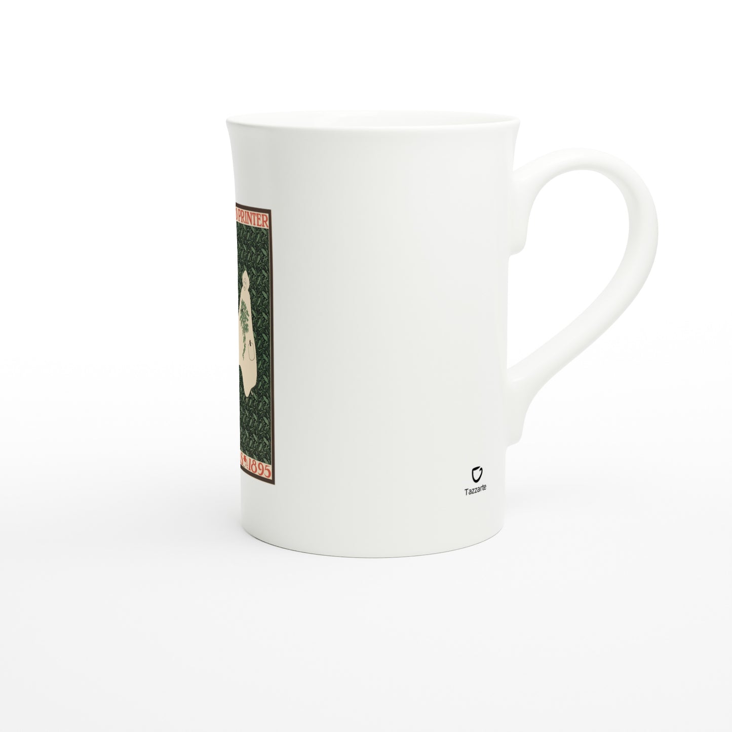 Tazzarte fine porcelain mug, right view with Tazzarte logo beside the handle