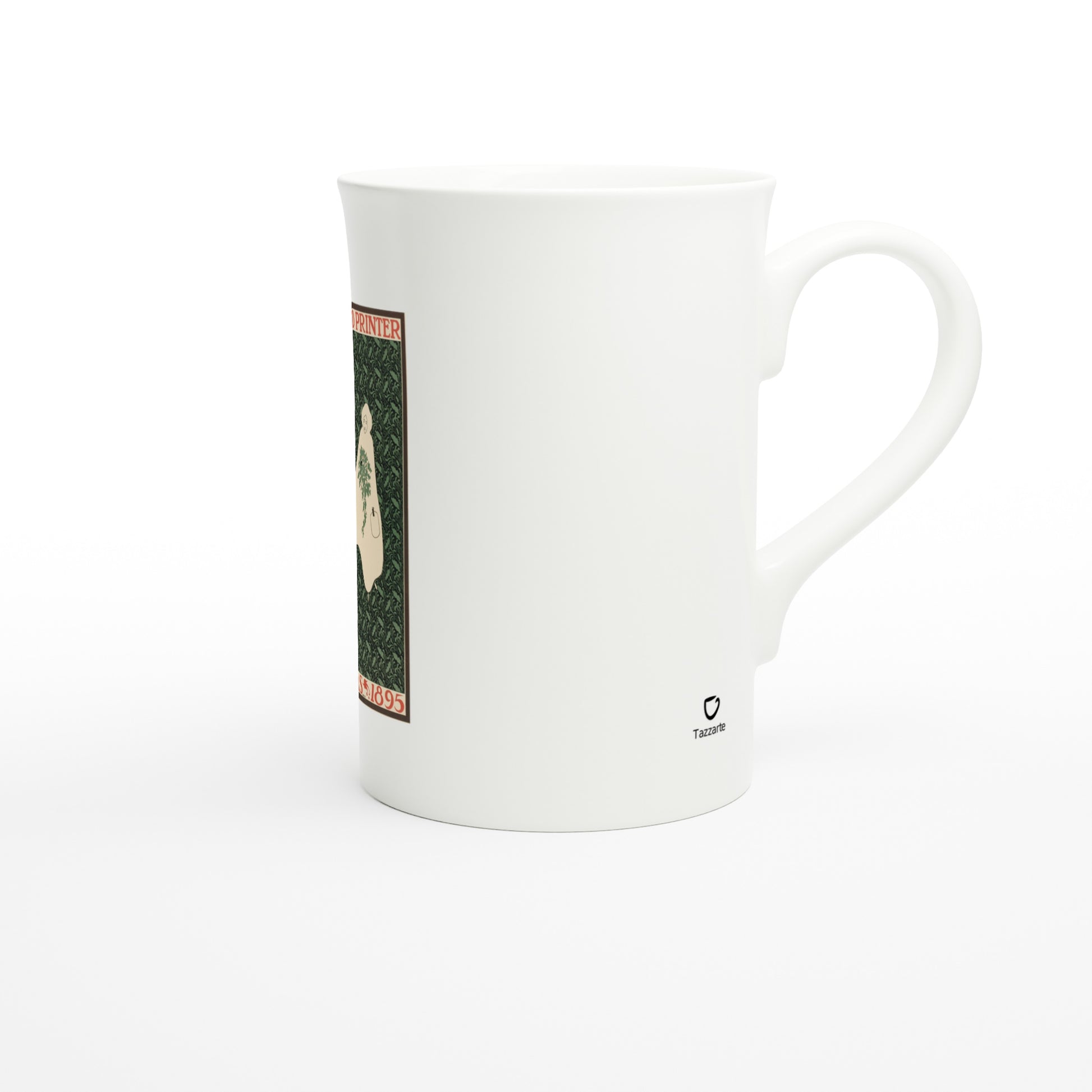 Tazzarte fine porcelain mug, right view with Tazzarte logo beside the handle