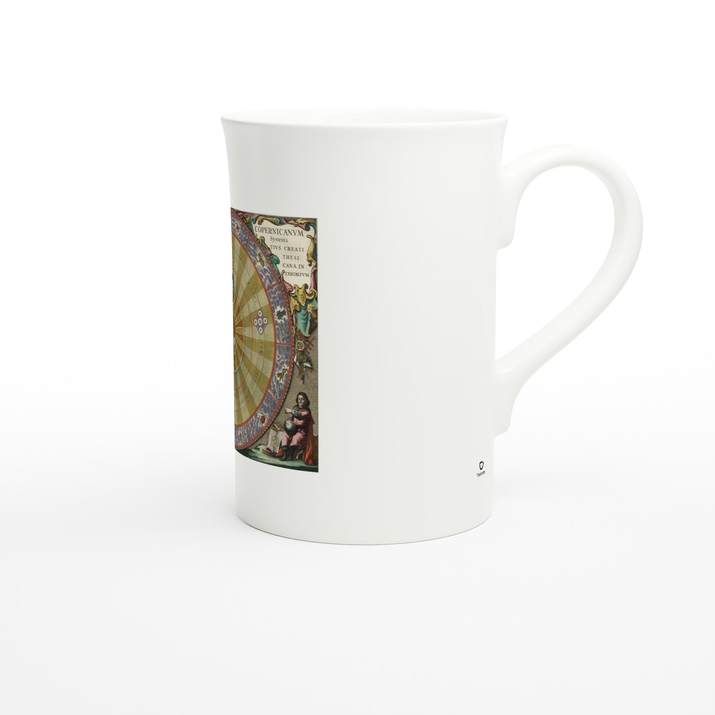 Tazzarte fine porcelain mug, right view with the Tazzarte logo beside the handle