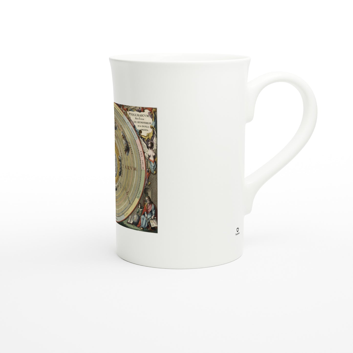 Tazzarte fine porcelain mug, right view with the Tazzarte logo beside the handle