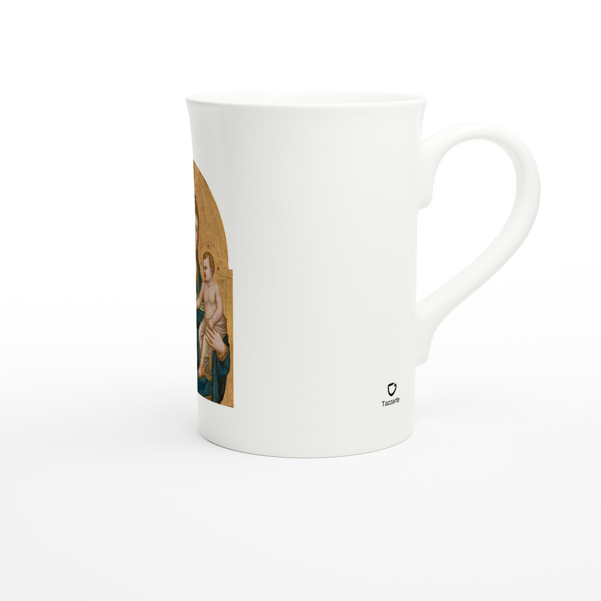 Tazzarte fine porcelain mug, right view with Tazzarte logo beside the handle