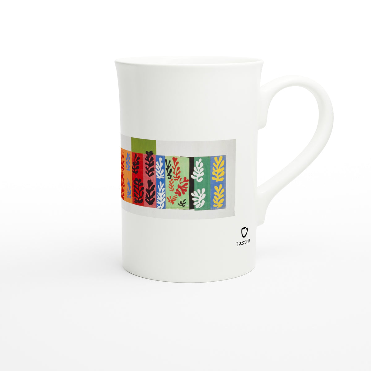 Tazzarte fine porcelain mug, right view with Tazzarte logo beside the handle