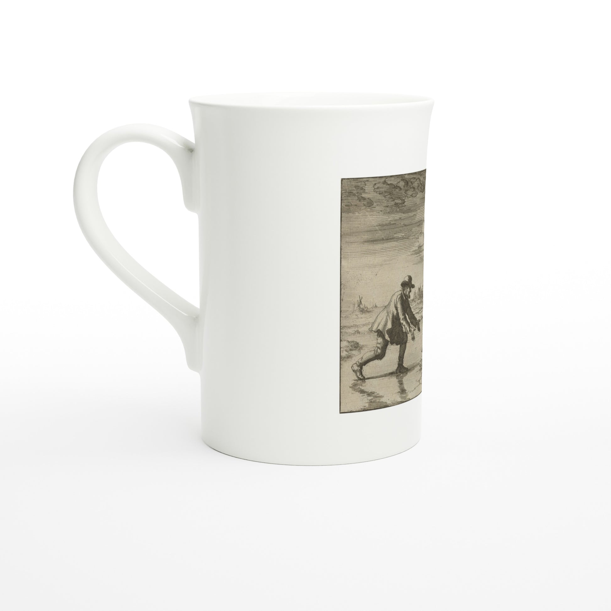 Left side of the mug, the frozen river scene wrapping around the porcelain