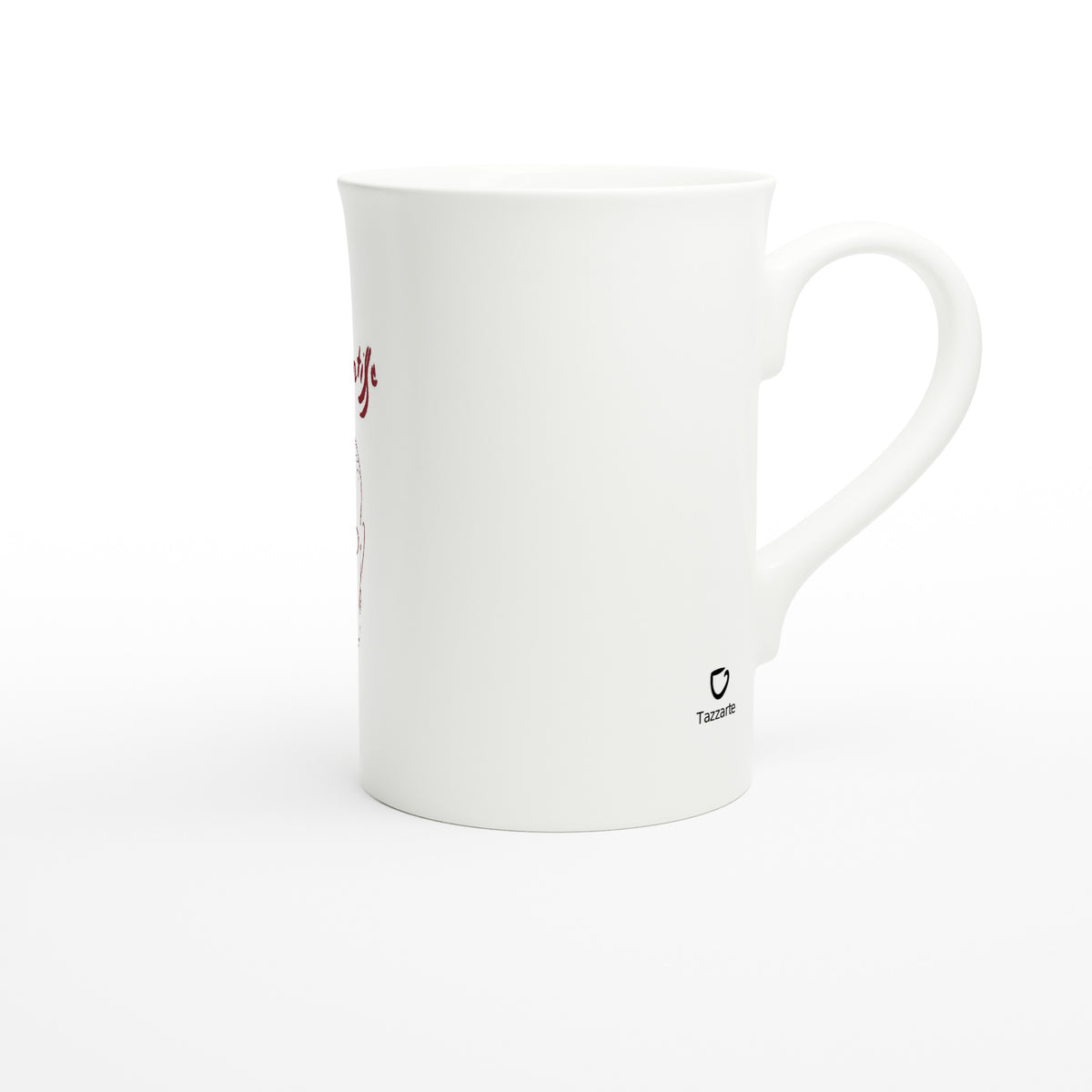 Tazzarte fine porcelain mug, right view with Tazzarte logo beside the handle