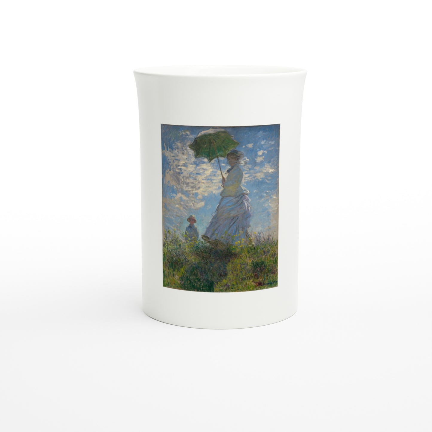 Porzellantasse mit Claude Monets Frau mit Sonnenschirm, Frontansicht