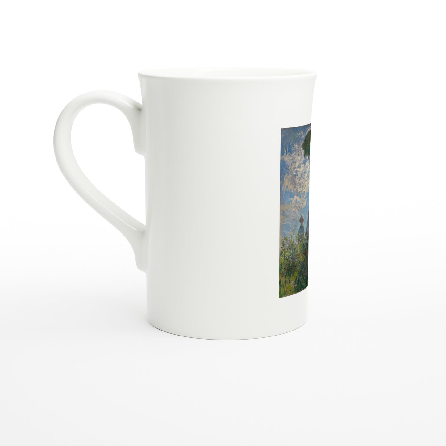 Porzellantasse mit Claude Monets Frau mit Sonnenschirm, linke Seitenansicht