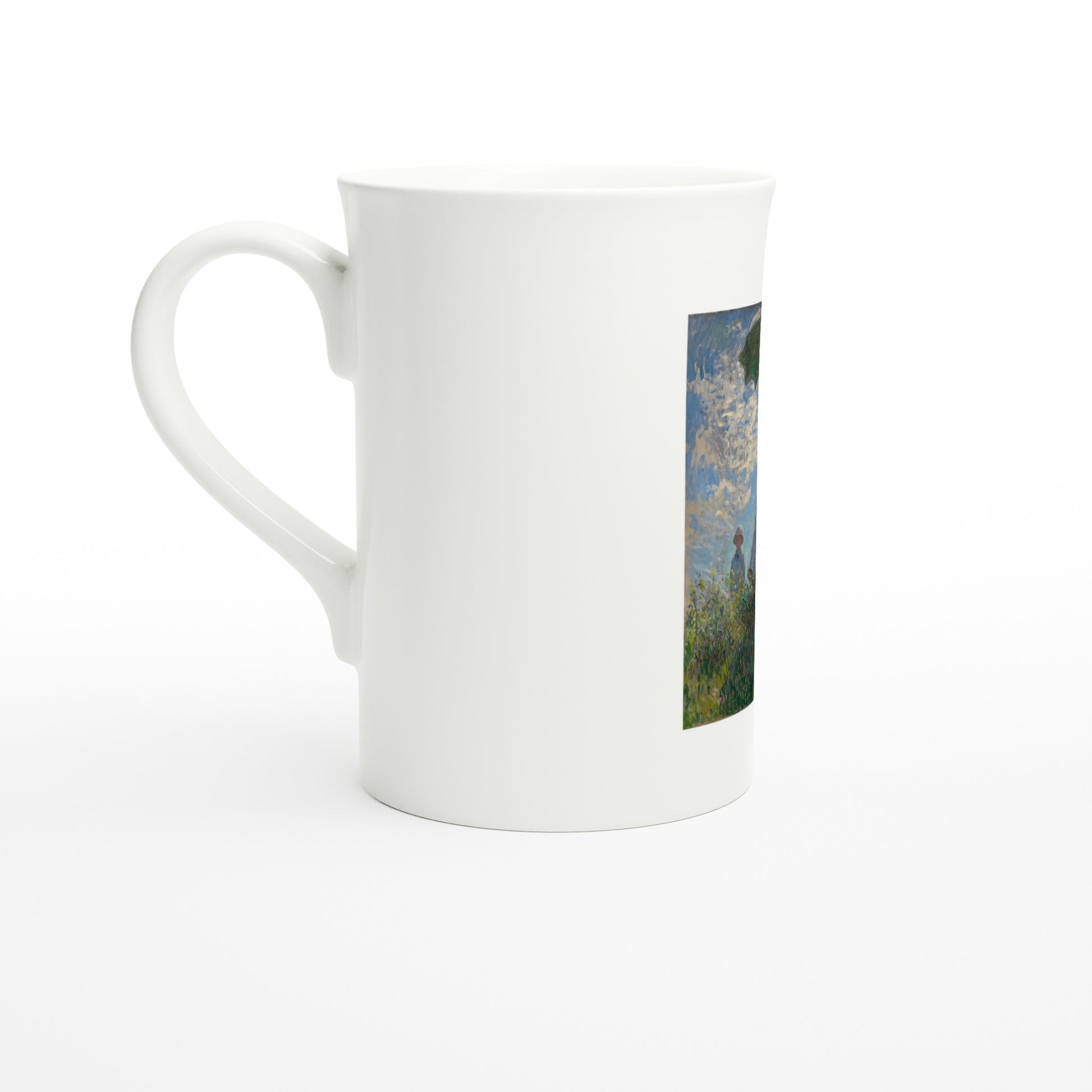Porzellantasse mit Claude Monets Frau mit Sonnenschirm, linke Seitenansicht