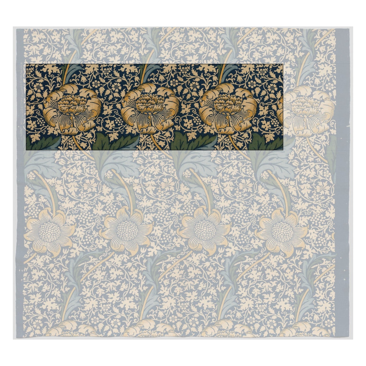 William Morris, Kennet, 1883 – the full printed length at the Cleveland Museum of Art (1937.698); the marked section is the one carried on the mug