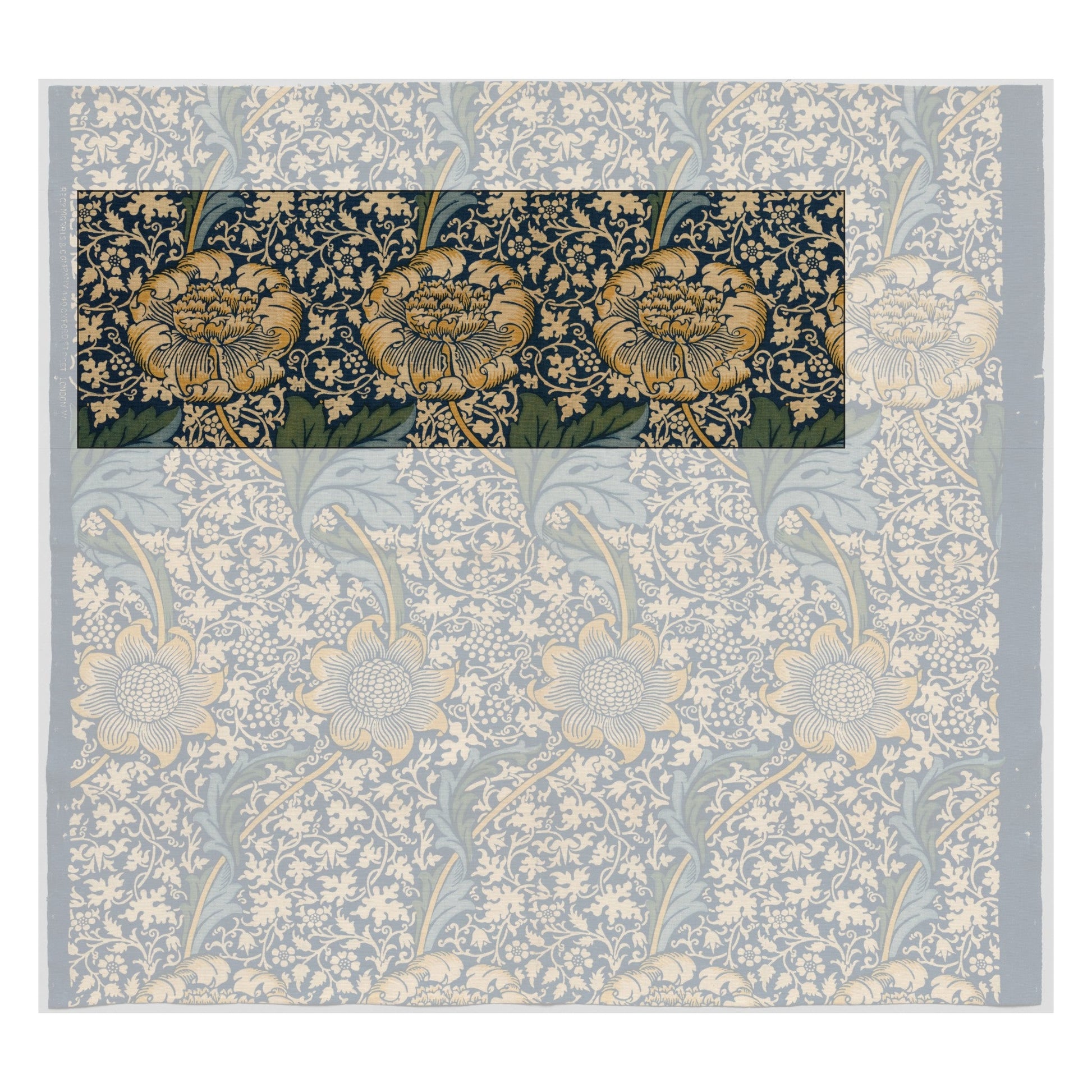 William Morris, Kennet, 1883 – the full printed length at the Cleveland Museum of Art (1937.698); the marked section is the one carried on the mug