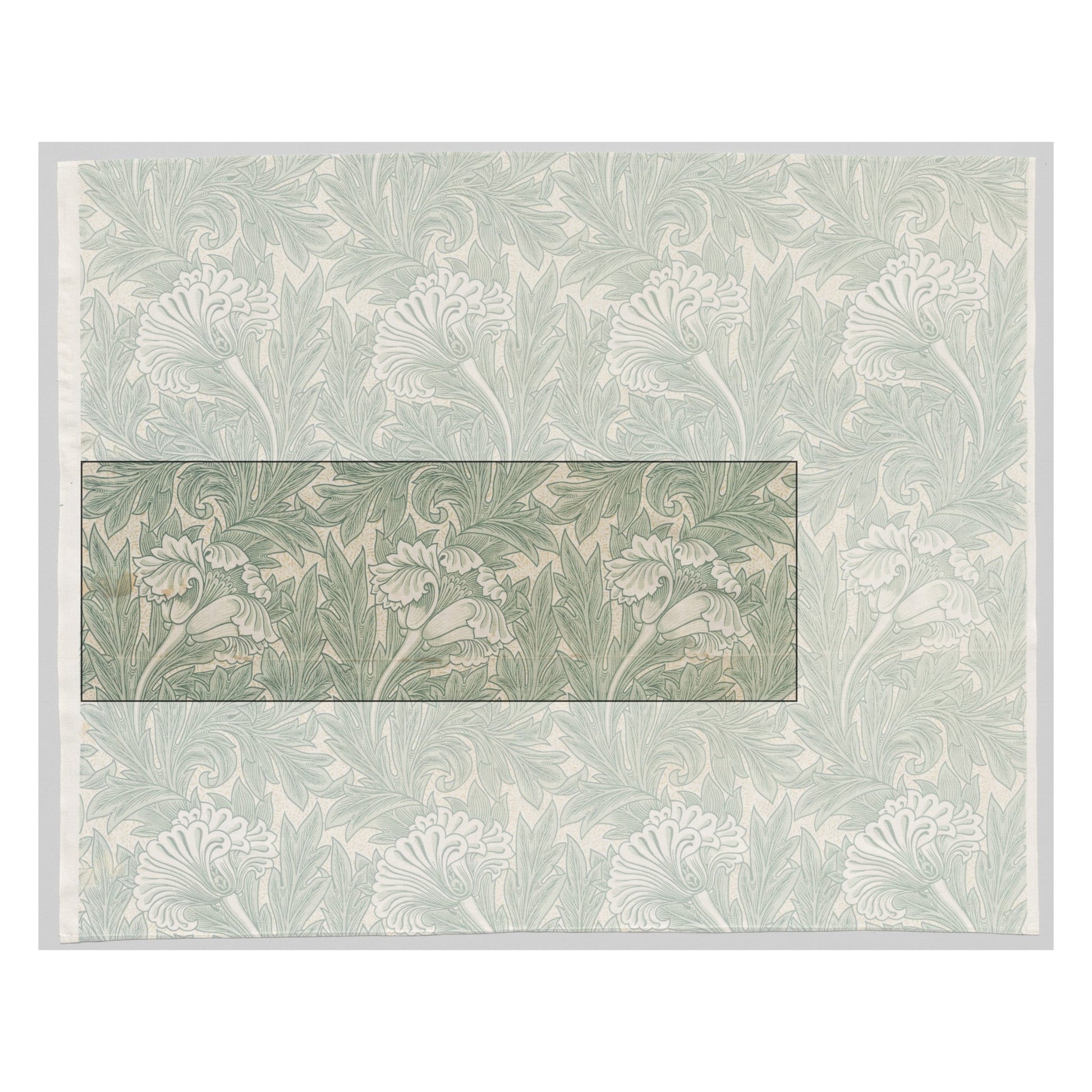 William Morris, Tulip, 1875 – the full roller-printed length at the Cleveland Museum of Art (1937.579); the marked section is the one carried on the mug