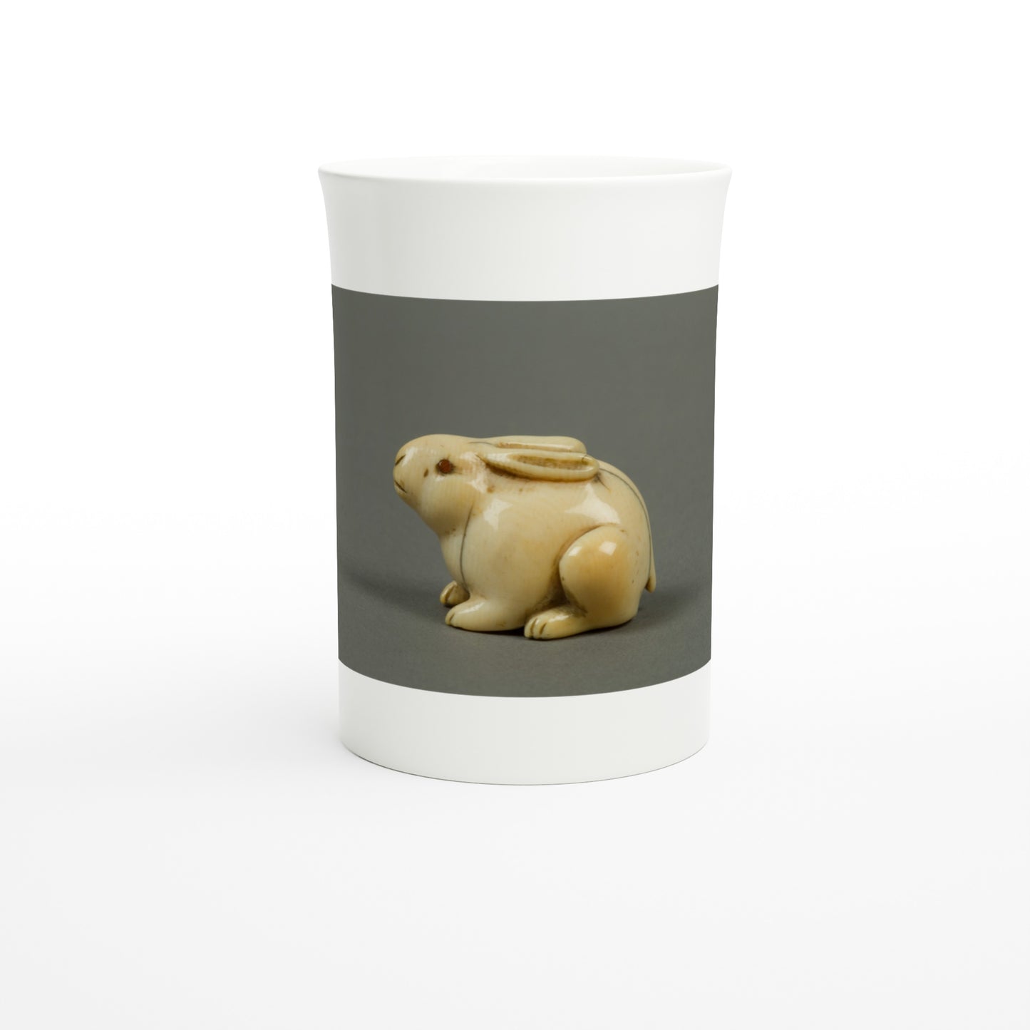 Netsuke – Hare with Amber Eyes – Tazzarte fine porcelain mug, front view
