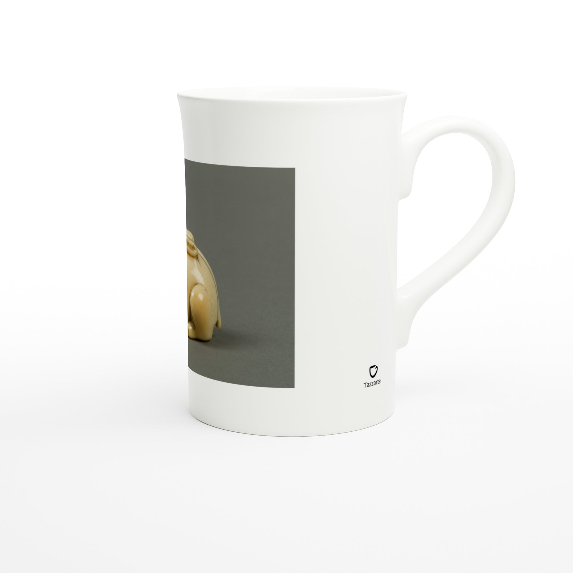 Tazzarte fine porcelain mug, right view with Tazzarte logo beside the handle