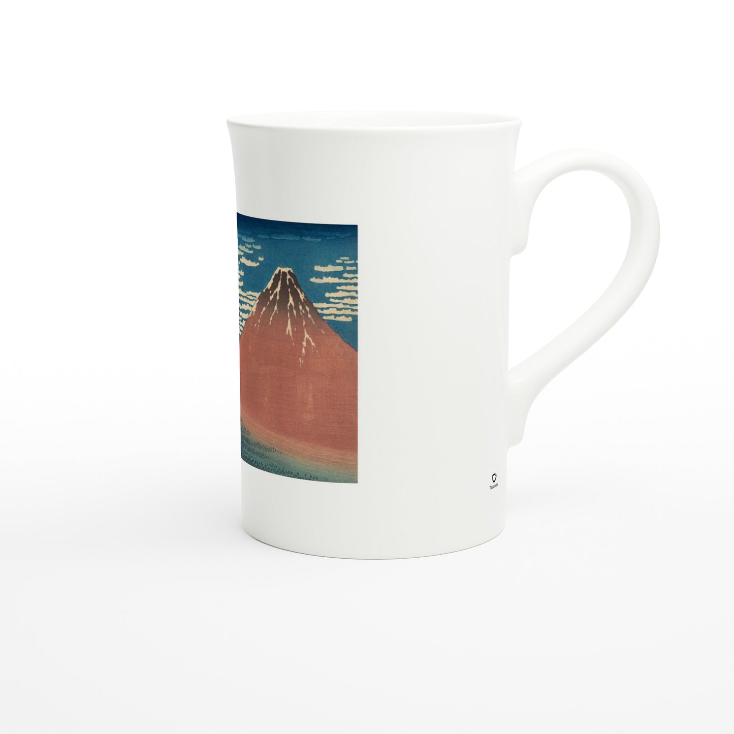 Tazzarte fine porcelain mug, right view with the Tazzarte logo beside the handle