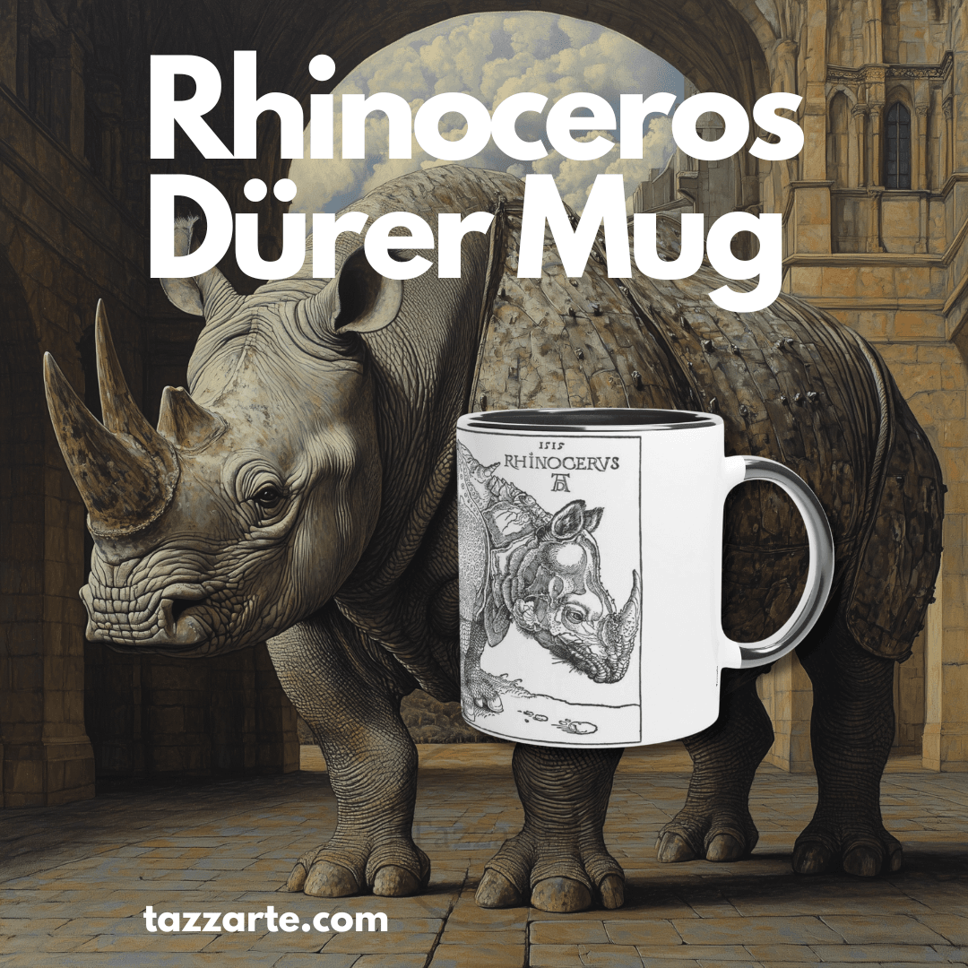 Albrecht Dürer's Rhinoceros Mug, 11 oz Ceramic Art Cup for Coffee & Tee Lovers, Unique Gift for Art Enthusiasts