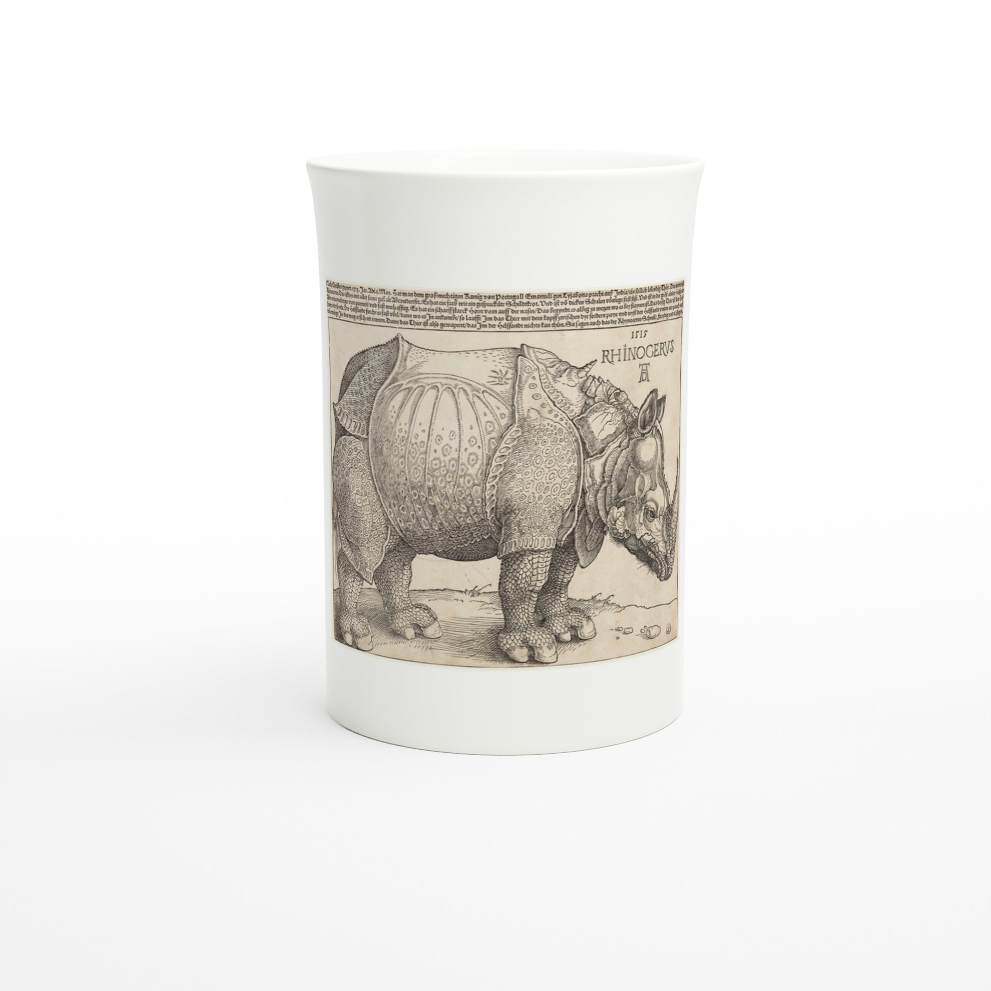 Albrecht Dürer – The Rhinoceros (1515) – Tazzarte fine porcelain mug, front view