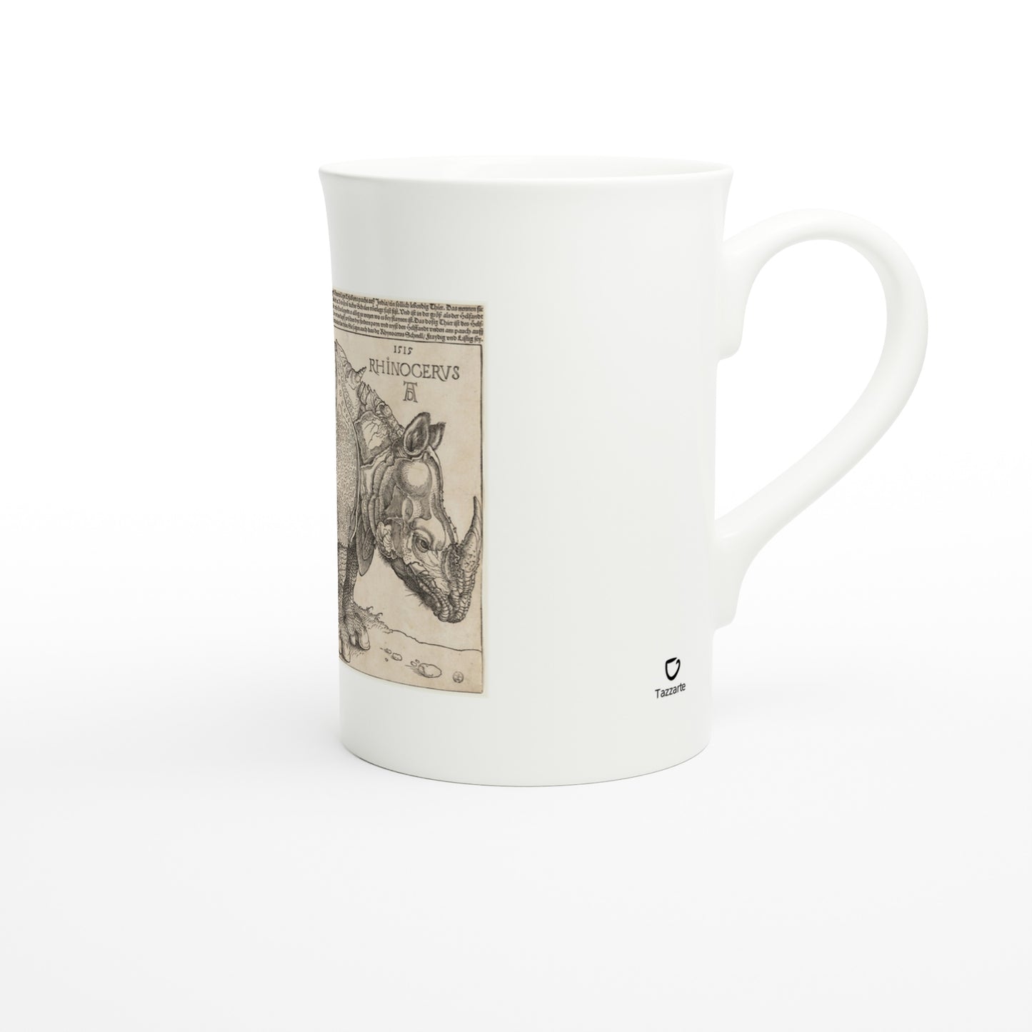 Tazzarte fine porcelain mug, right view with Tazzarte logo beside the handle