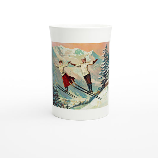 Tamagno, Chamonix ski jumpers, c. 1900 – Tazzarte fine porcelain mug, front view
