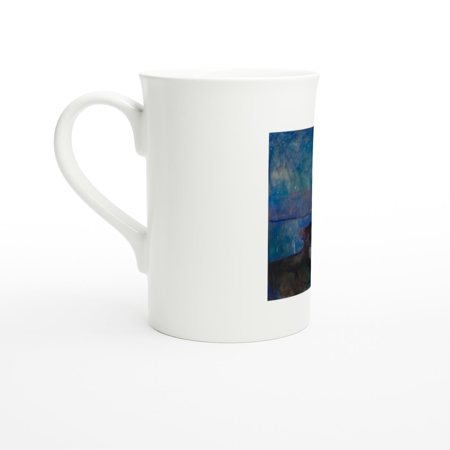 Fine porcelain art mug, left side view, Munch's Starry Night, 1893
