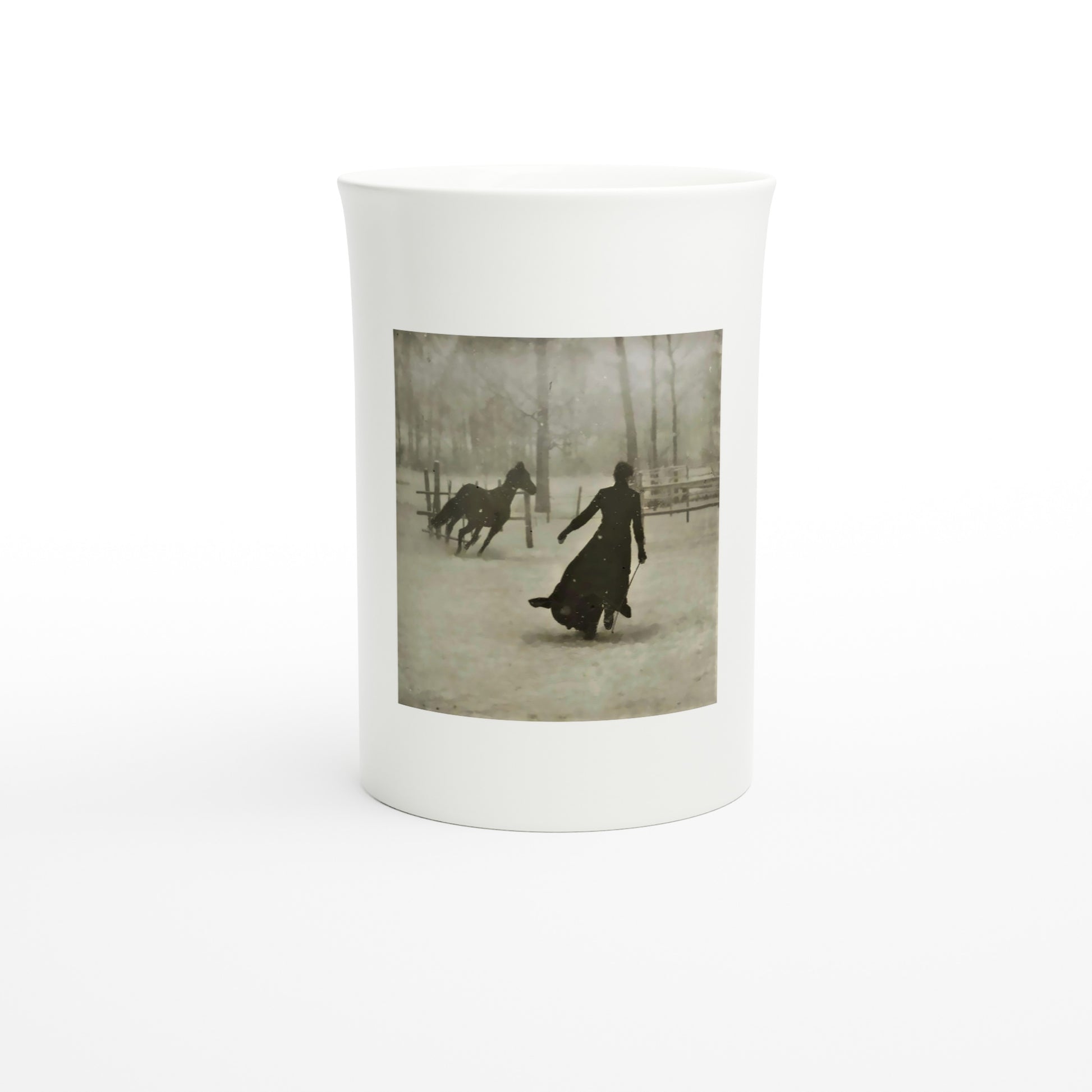 Lady and Horse in the Snow, attributed to Félix Thiollier, 1899 – Tazzarte fine porcelain mug, front view