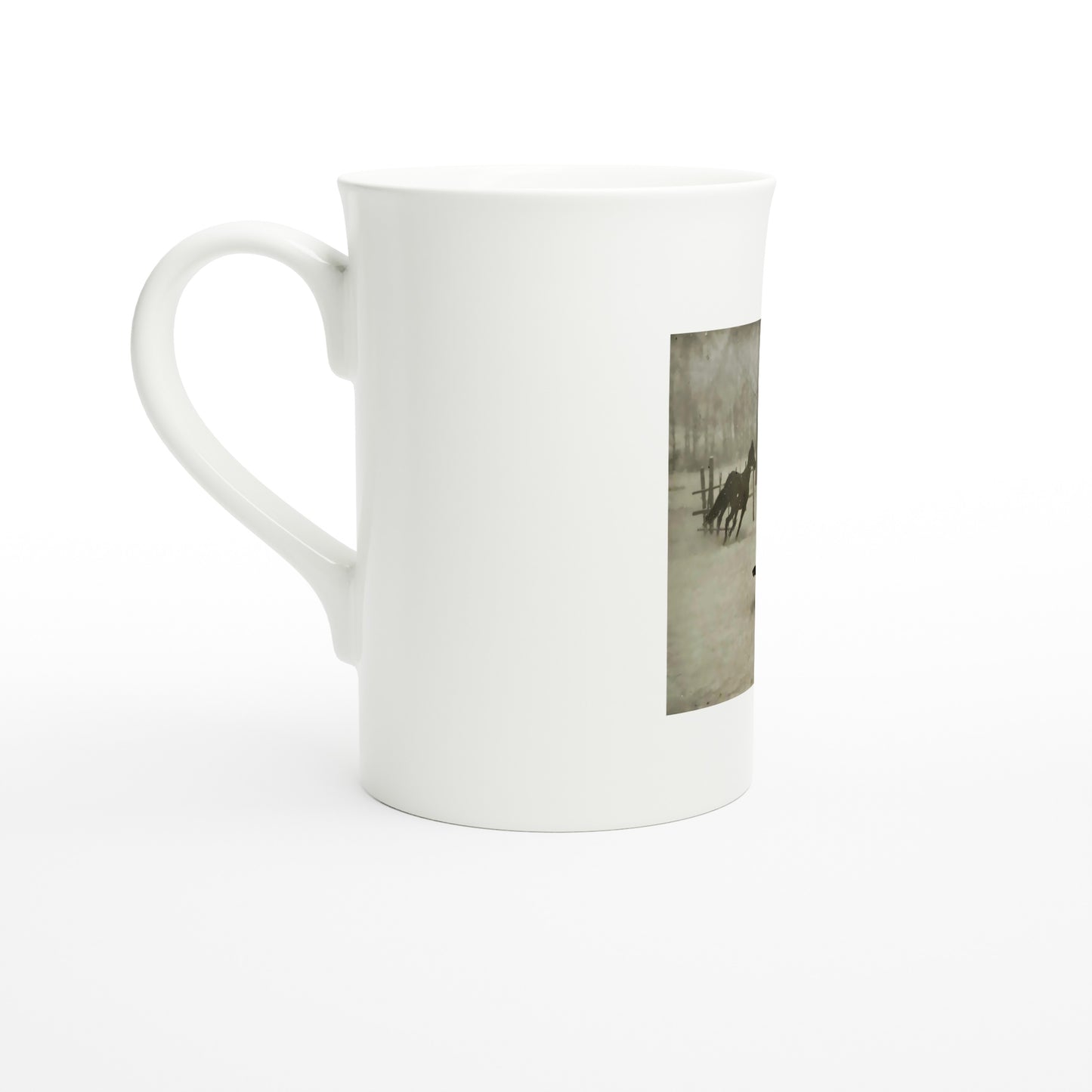 Lady and Horse in the Snow, attributed to Félix Thiollier, 1899 – Tazzarte fine porcelain mug, left view