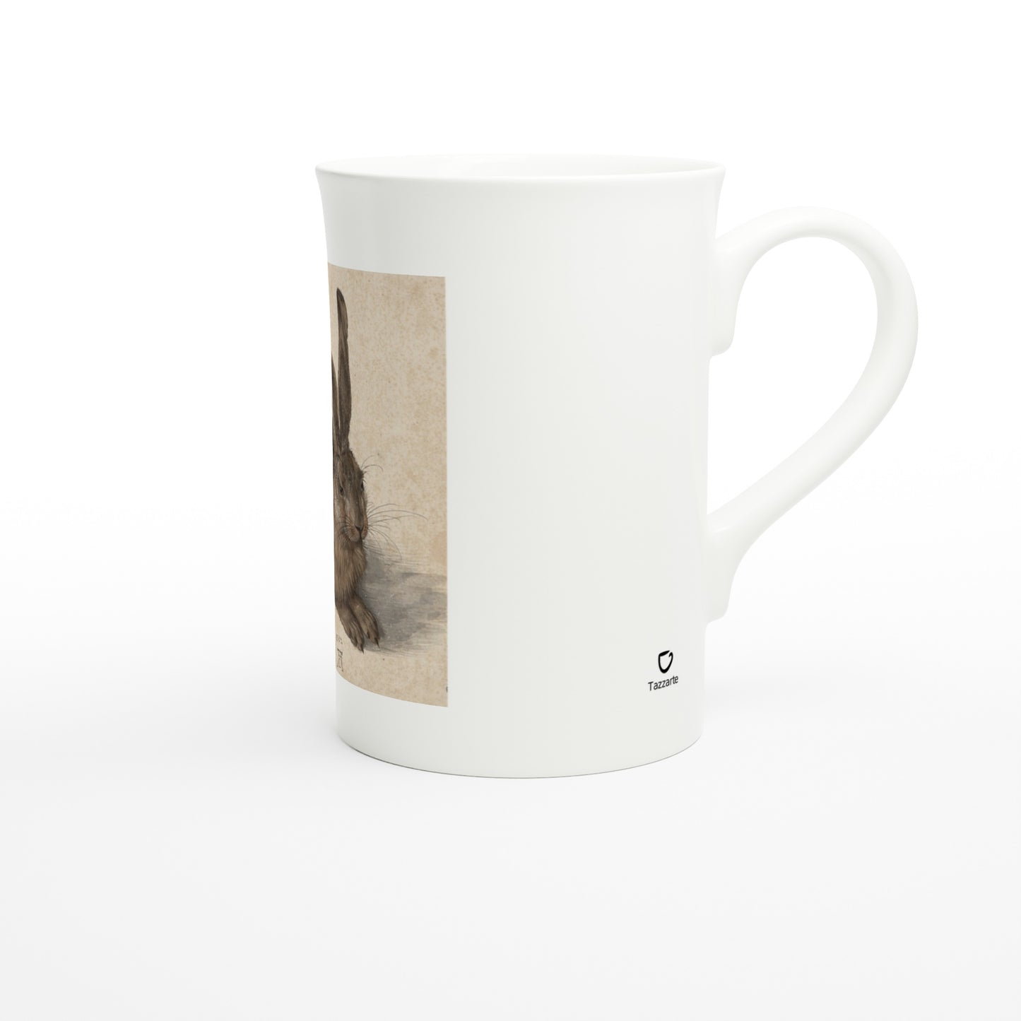 Tazzarte fine porcelain mug, right view with Tazzarte logo beside the handle