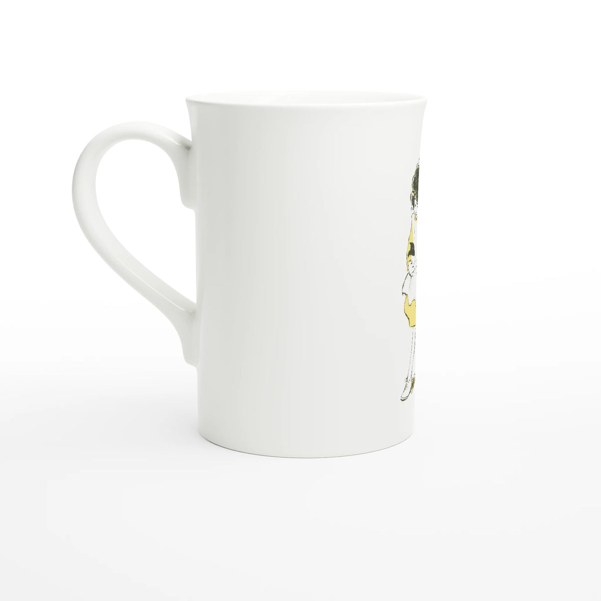 Heidi with Two Kittens – porcelain art mug seen from the other side, handle on the left