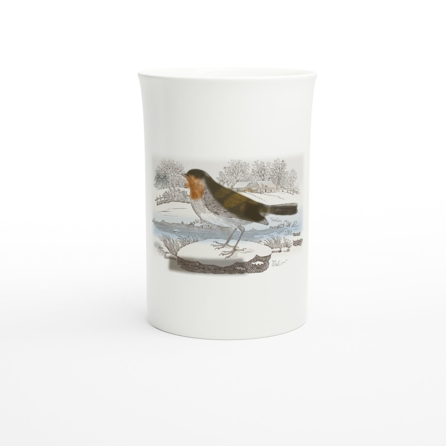 Thomas Bewick, The Redbreast, 1797, wood engraving coloured after Bewick's own watercolour – Tazzarte fine porcelain mug, front view