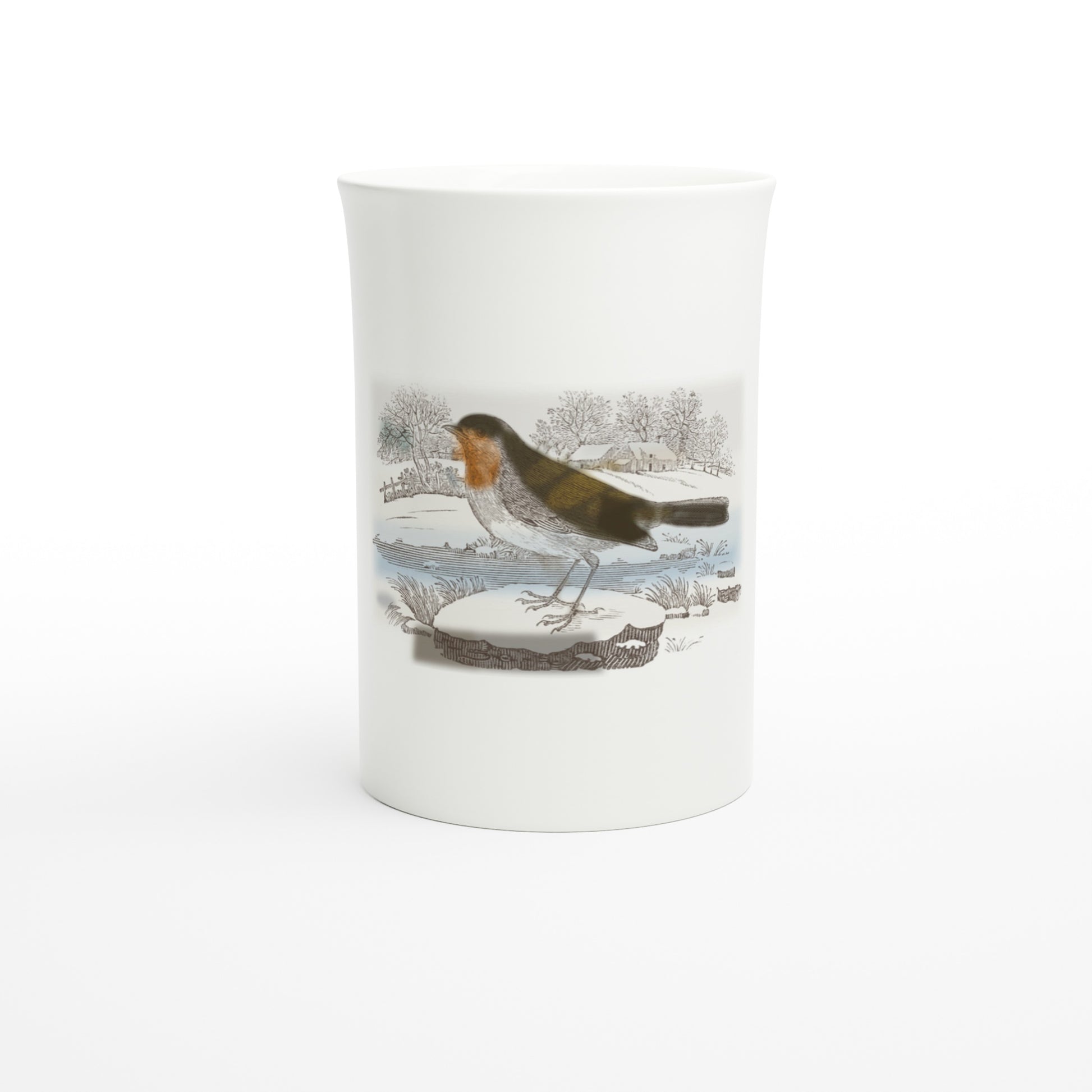 Thomas Bewick, The Redbreast, 1797, wood engraving coloured after Bewick's own watercolour – Tazzarte fine porcelain mug, front view